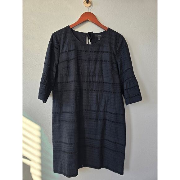 J.Crew Black Eyelet Shift Dress Size 10 | Bell Sleeve | Lined Cotton Boho Preppy - Picture 1 of 8